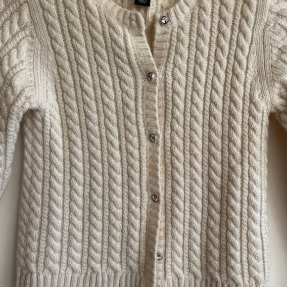LANDS' END Wool Cable Cardigan Sweater Off White Crystal Button Girl S 7… - Picture 5 of 16